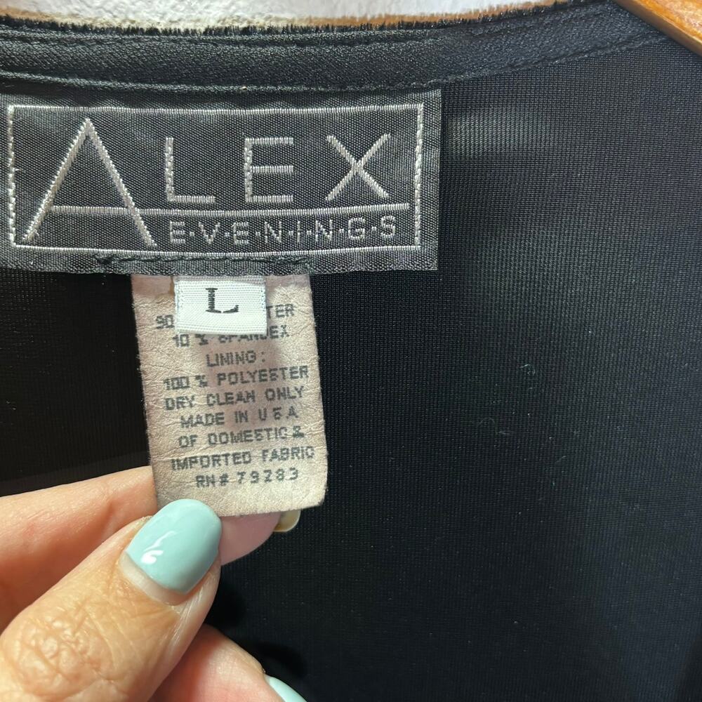 Vtg Alex Evenings Womens Velour Open Front Cardigan Size L Black Shoulder Pads - Picture 2 of 6